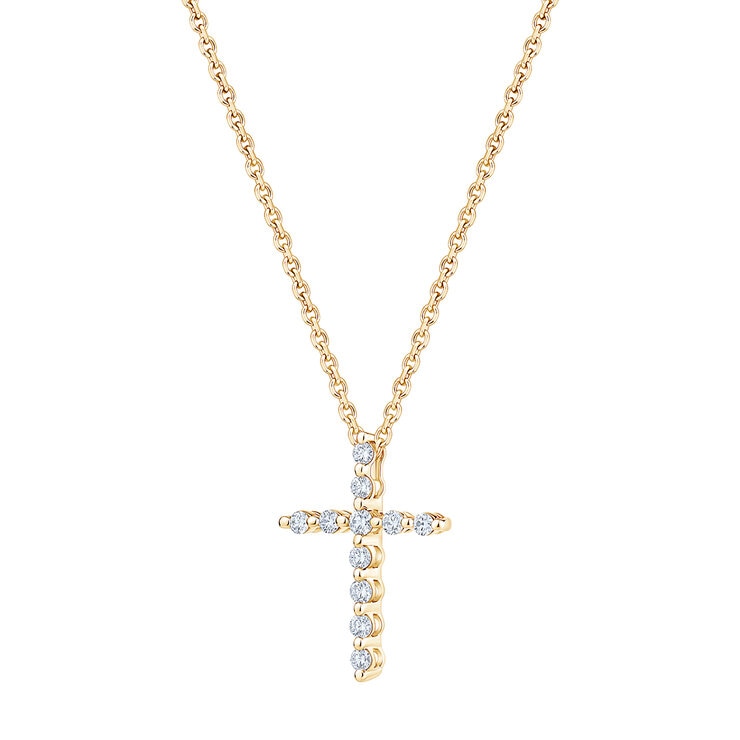 Dije de Cruz de Diamantes, Oro Amarillo 14K