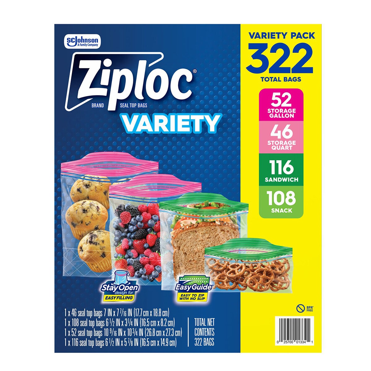 Ziploc Paquete Surtido de Bolsas 322 pzas