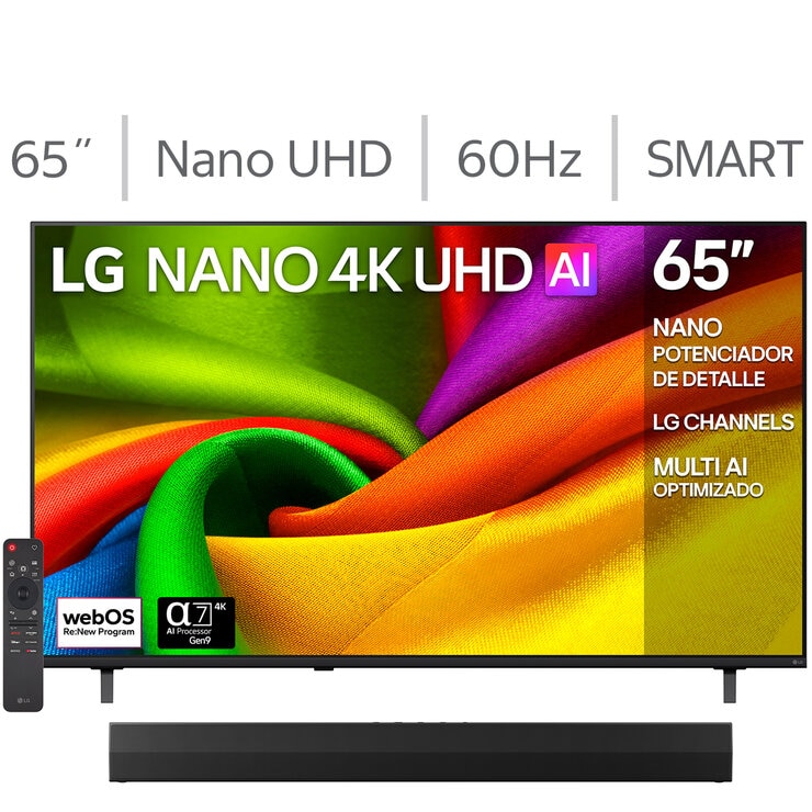 LG Pantalla 65" Nano UHD 4K Smart TV + Barra de Sonido LG Pantalla 65" Nano UHD 4K Smart TV + Barra de Sonido