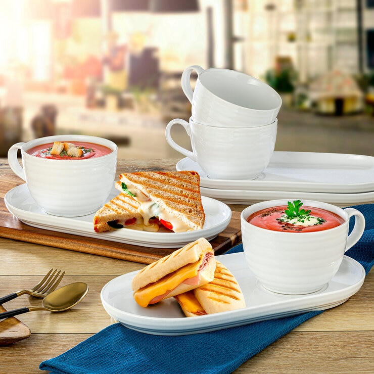 Signature Housewares 4 Juegos de Taza y Plato de Cerámica