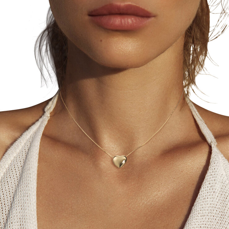 Dije de Corazon Inflado, Oro Amarillo 14K Dije de Corazon Inflado, Oro Amarillo 14K