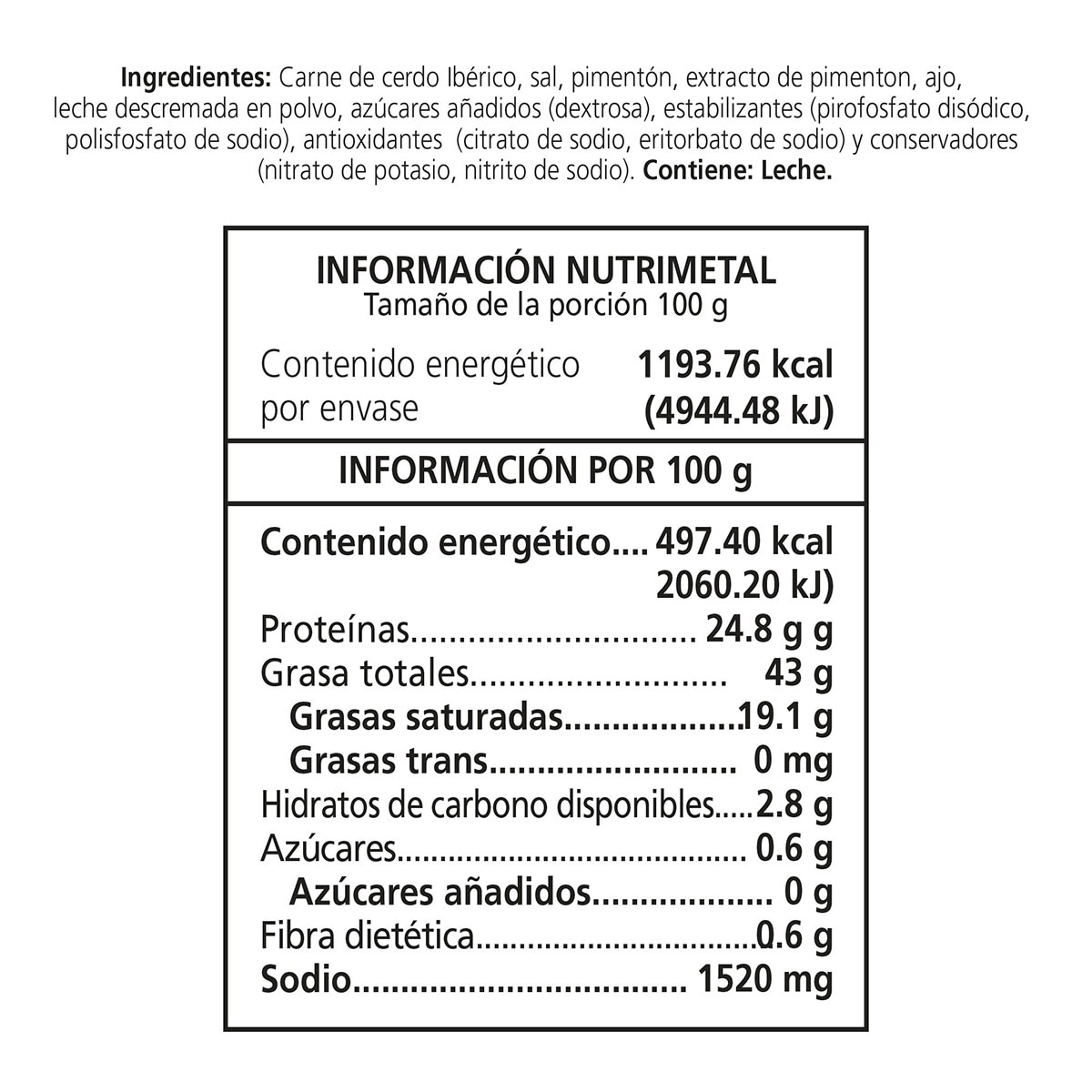 959 Chorizo de Lomo de Bellota 100% Ibérico 950 g