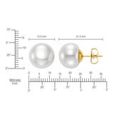 Aretes de Perlas Cultivadas, 12-13mm, Oro Amarillo de 14K