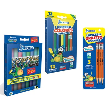 Norma Paquete de Arte para Preescolar con Lapices de Color, Lapices de Grafito y Marcadores Lavables Doble Punta