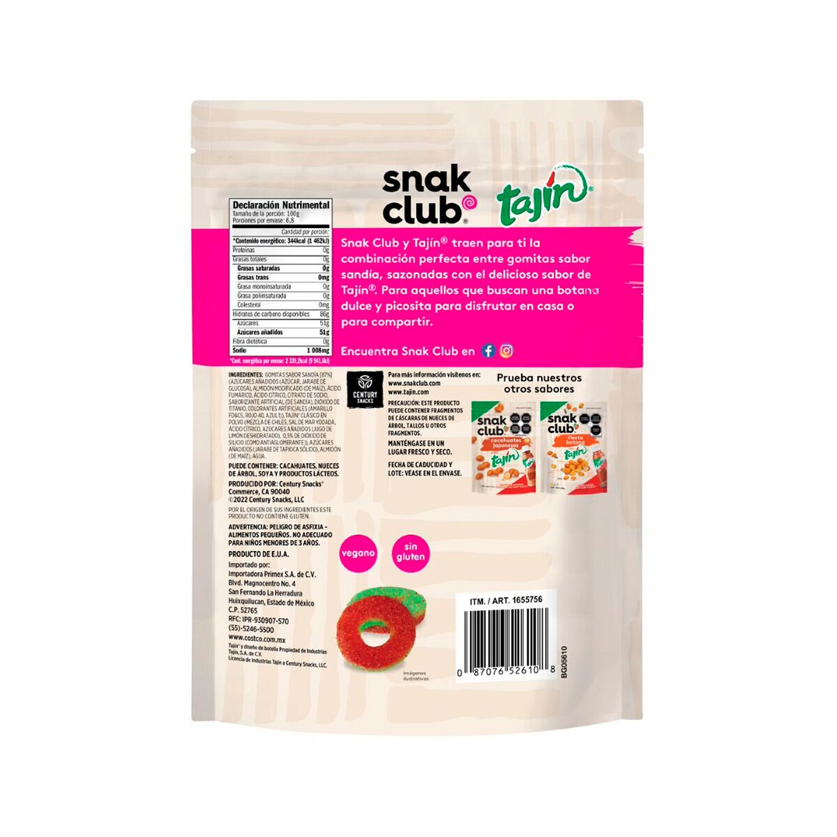 Snak Club Gomitas Sabor Sandía con Tajín 680 g