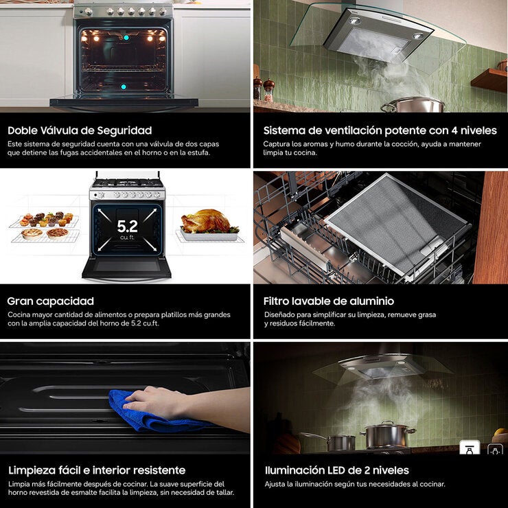 Samsung Combo de Estufa 6 Quemadores y Campana 90cm Samsung Combo de Estufa 6 Quemadores y Campana 90cm