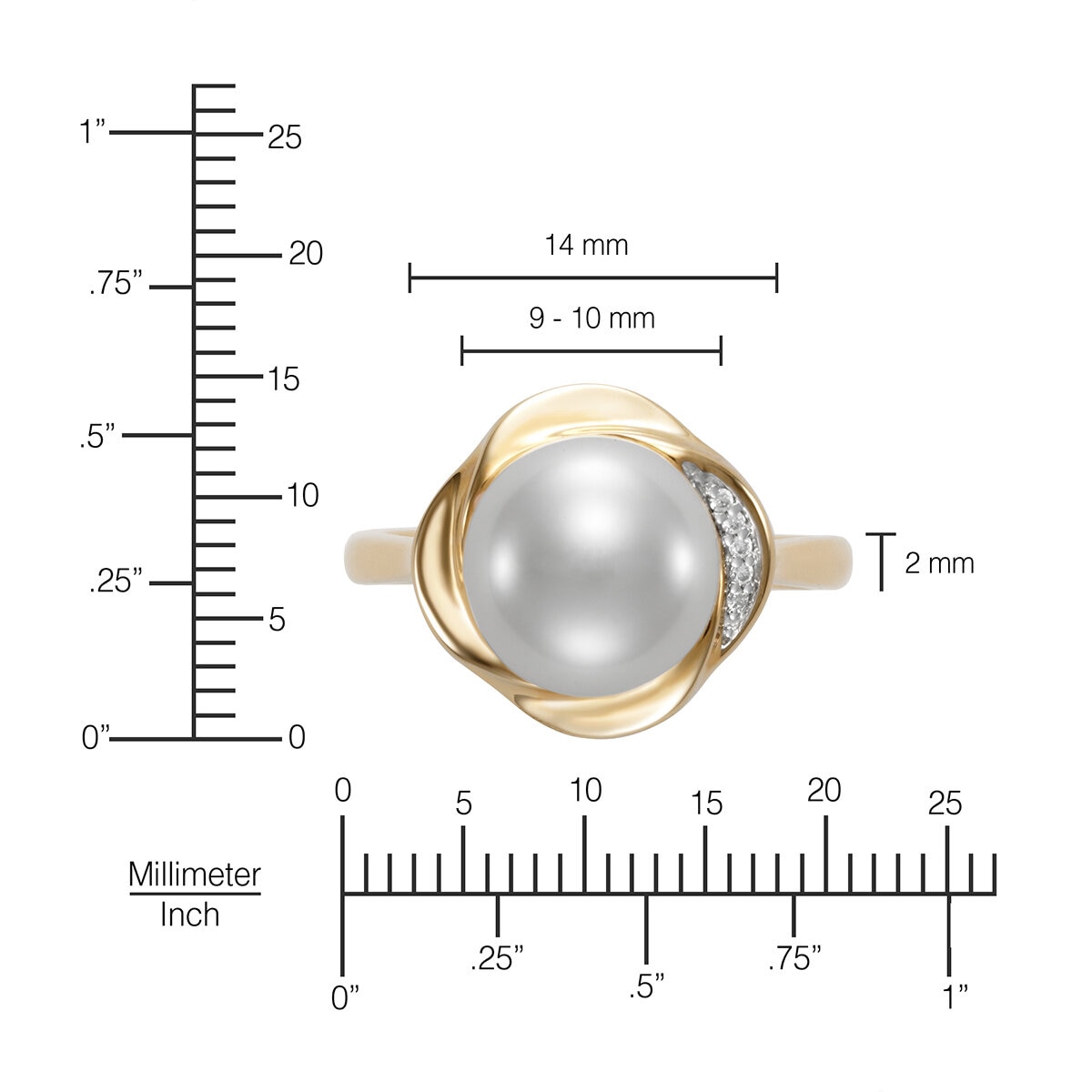 Anillo de Perla Cultivada con Diamantes 0.015ctw, Oro Amarillo de 14K