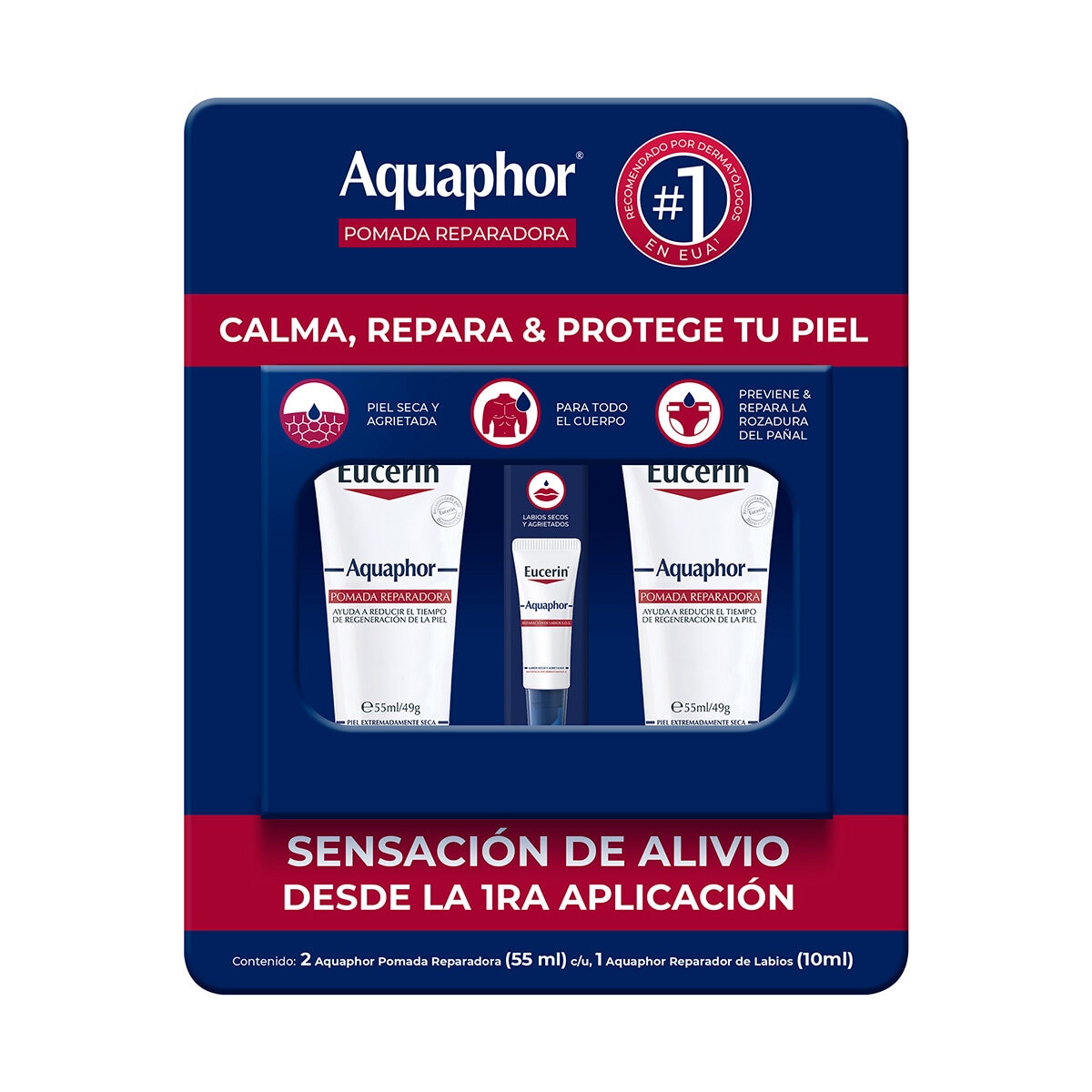 Eucerin Aquaphor Crema reparadora 2 de 55 ml y bálsamo labial 10 ml