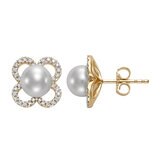 Aretes de Perlas Cultivadas y Diamantes 0.20ctw, , Oro Blanco de 14kt