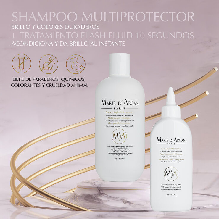 Marie D'Argan, Dúo Shampoo Multiprotector + Tratamiento Flash Fluid 10 segundos