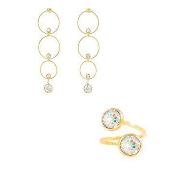 Mayfer, Juego de Aretes Largos y Anillo,  con Cristal Austríaco