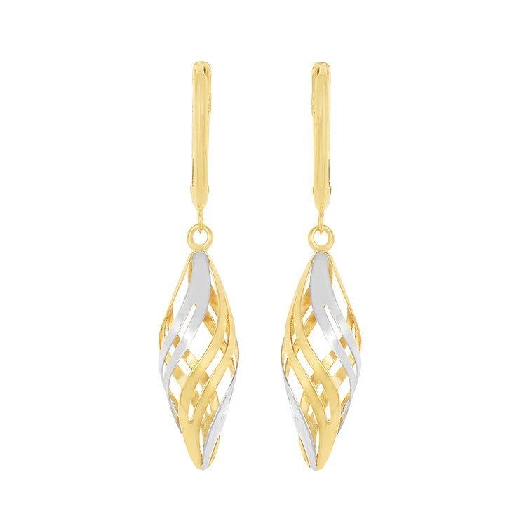 Aretes Colgantes, Oro Dos Tonos 14K Aretes Colgantes, Oro Dos Tonos 14K