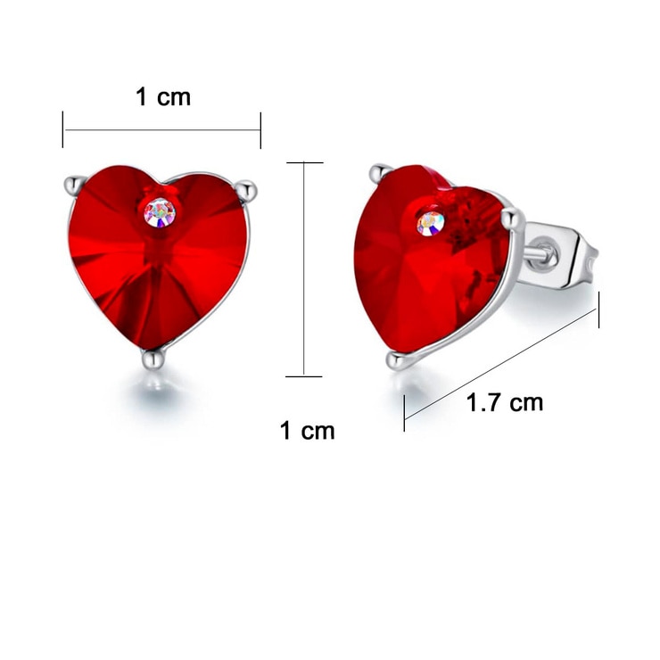 Mayfer, Aretes en Forma de Corazón con Cristal Austríaco, Color Rojo Mayfer, Aretes en Forma de Corazón con Cristal Austríaco, Color Rojo