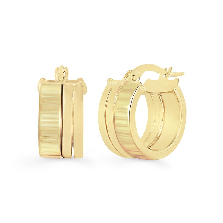 Aretes, Triple Fila, Oro Amarillo 14K Aretes, Triple Fila, Oro Amarillo 14K