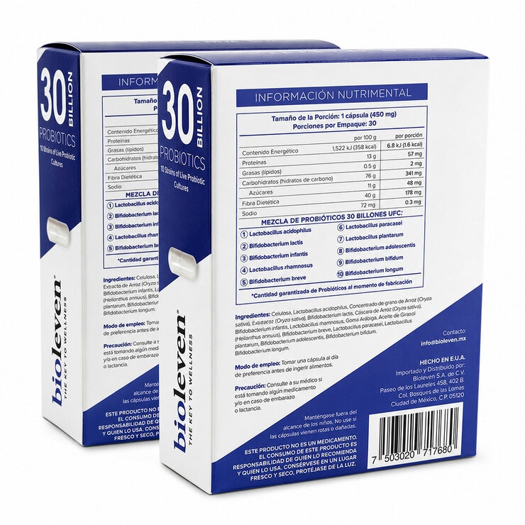 Bioleven Probióticos 30 Billones 2 Cajas de 30 Cápsulas c/u Bioleven Probióticos 30 Billones 2 Cajas de 30 Cápsulas c/u