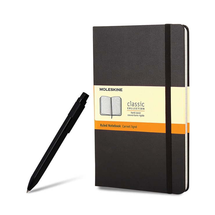Moleskine libreta clásica grande pasta dura hoja raya y pluma click tinta negra Costco México
