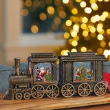 Tren Navideño con Nieve y Luces LED, Bronce