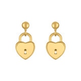 Aretes de Candado de Corazon, Oro Amarillo 14K