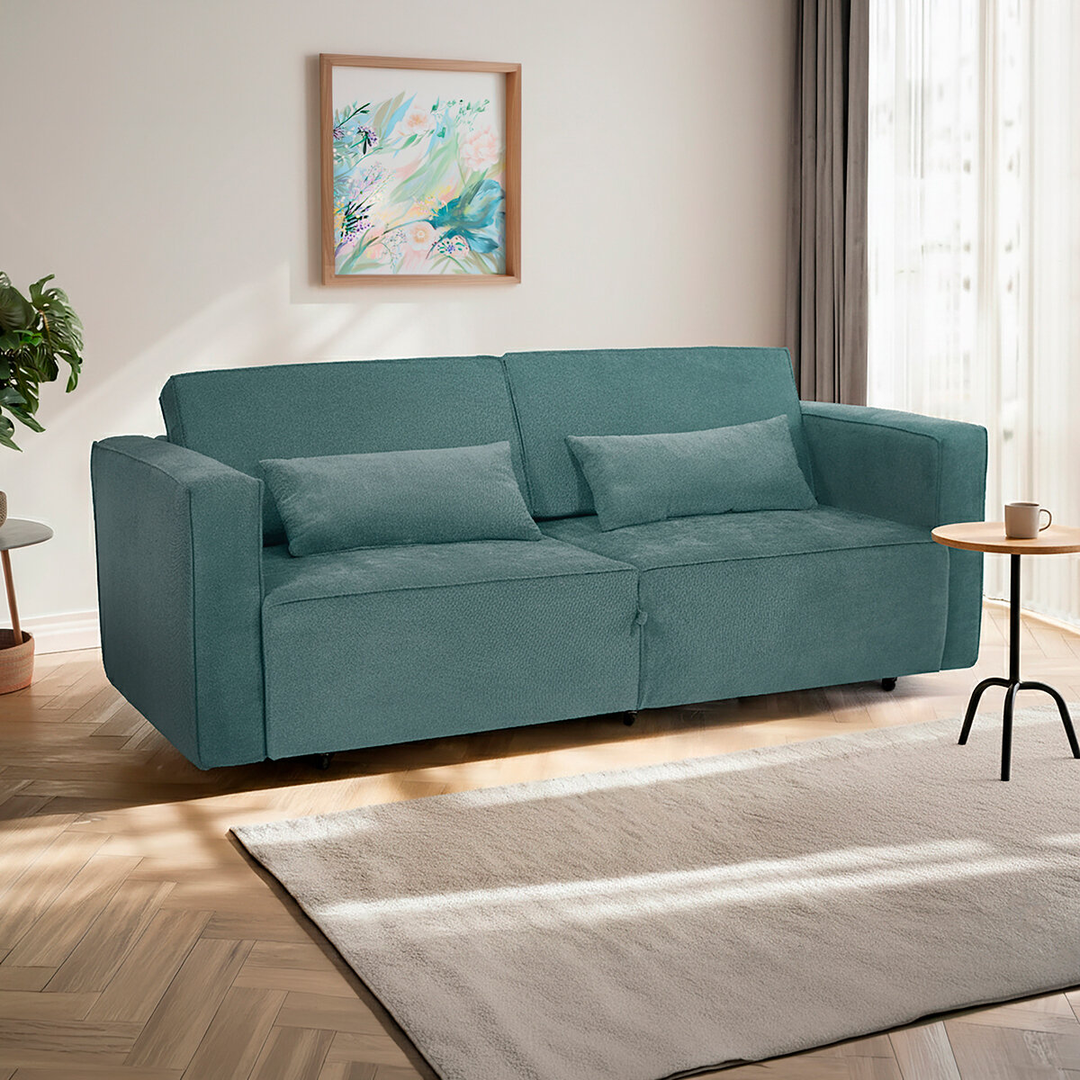 Violanti, Sofá Cama De 3 Plazas Con Brazos, Color Turquesa Violanti, Sofá Cama De 3 Plazas Con Brazos, Color Turquesa