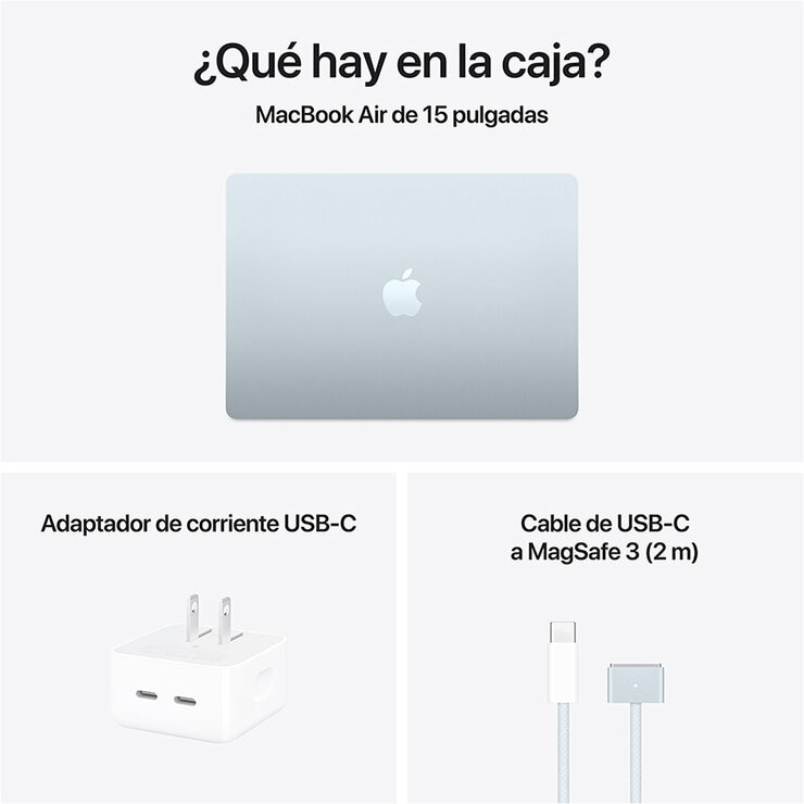 Apple MacBook Air 15" Chip M4 256GB Azul Cielo CPU de 10 núcleos GPU de 10 núcleos Memoria unificada de 16GB