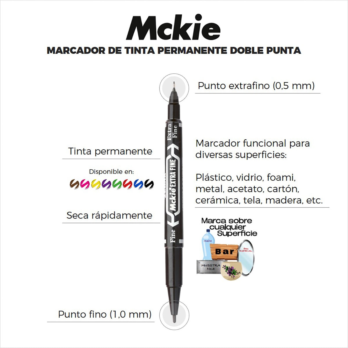 Marcador Permanente de Doble Punta Surtido 8 Pzas