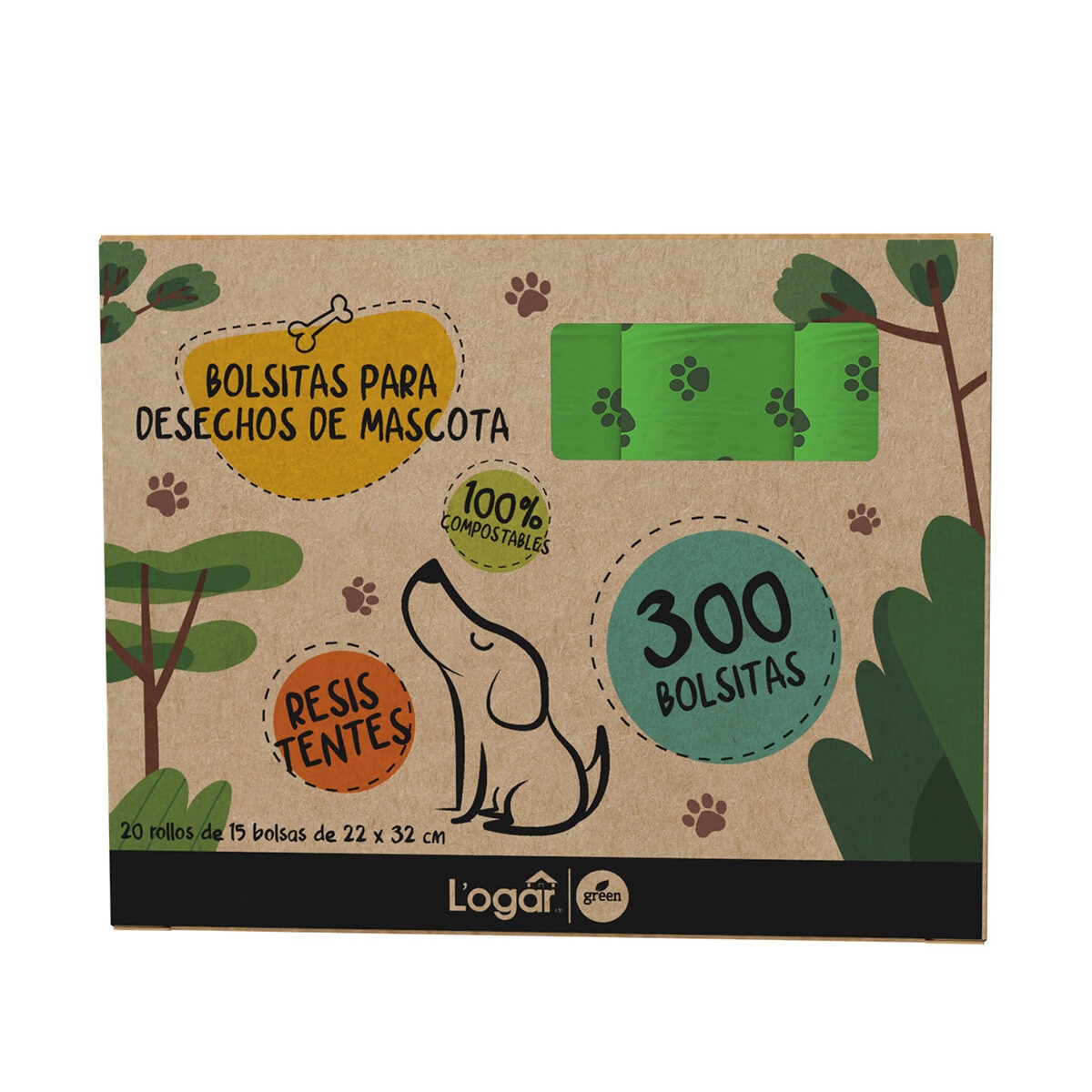 Logar Bolsas para Desecho de Mascota 20 Rollos de 15 Bolsas