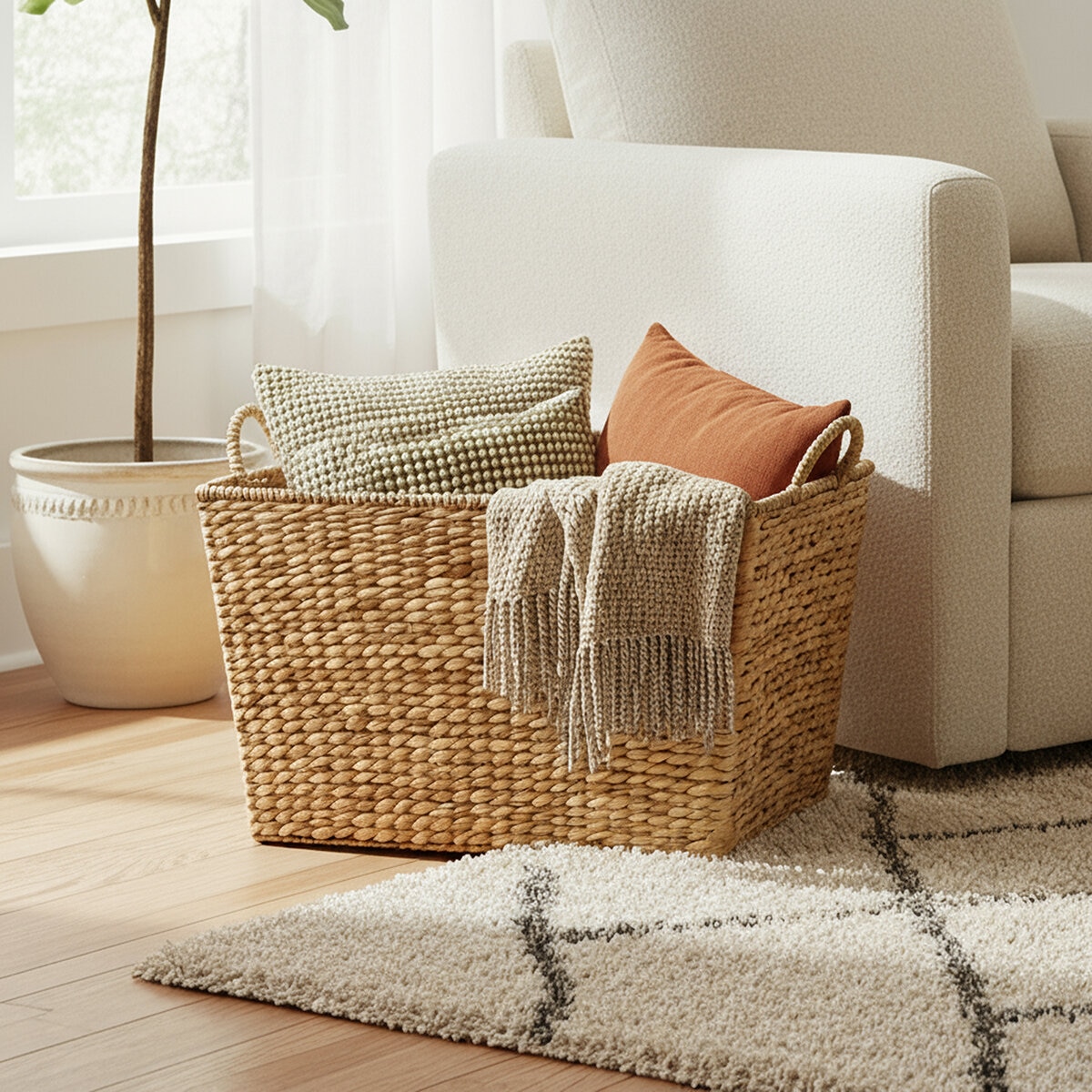 Cesta con Tejido Natural Rectangular