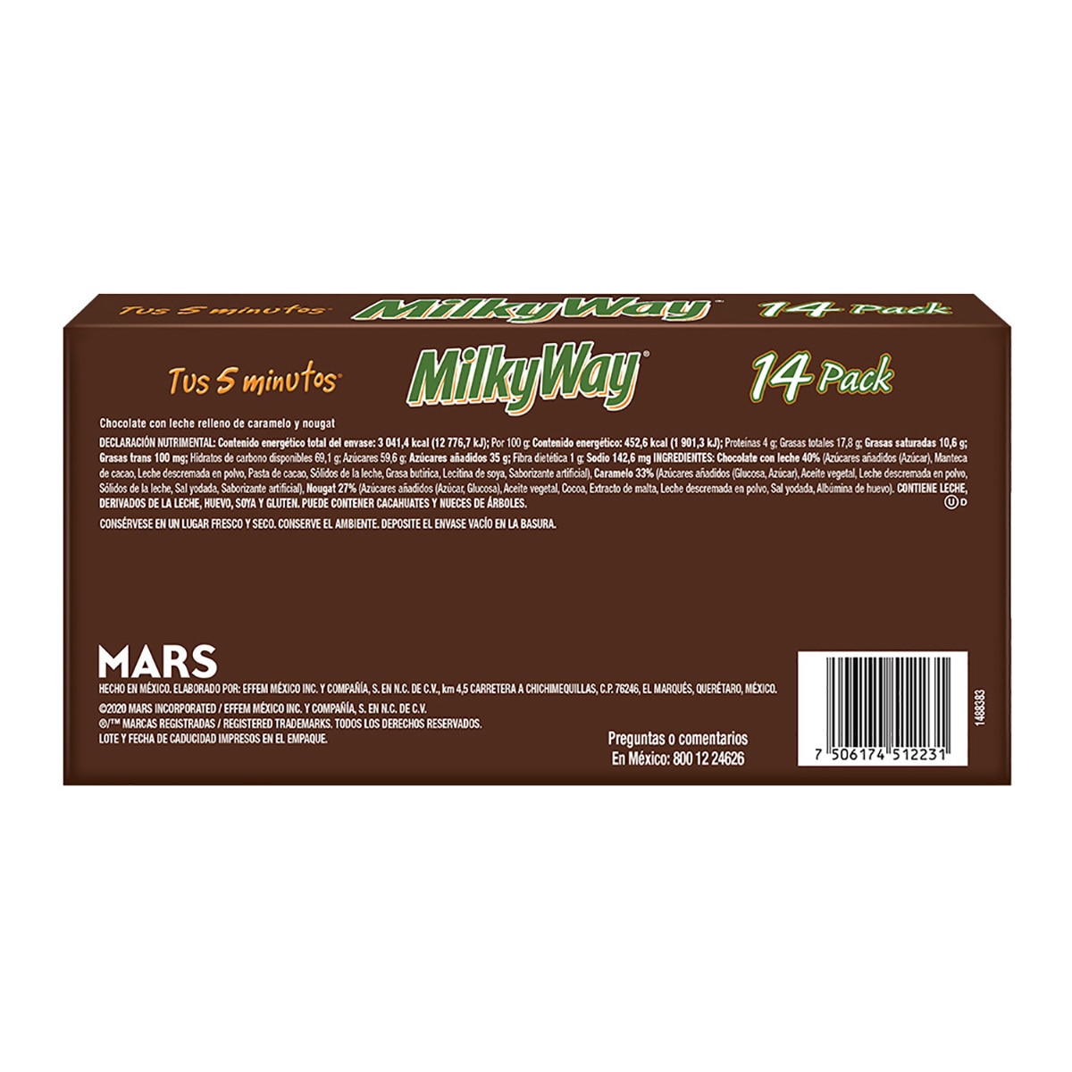 Milky Way Chocolate Relleno de Caramelo y Nougat 14 pzas de 48 g