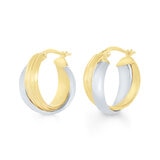 Aretes, Arracadas de Doble Fila, Oro Dos Tonos de 14K