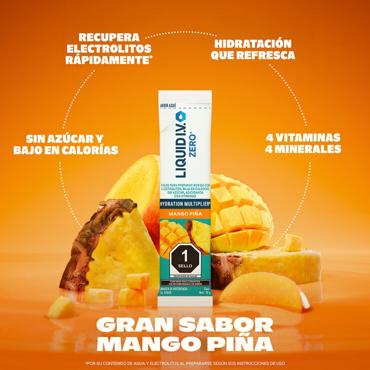 Liquid I.V. Electrolitos en Polvo Sabor Mango-Piña y Lima-Limón 30 pzas de 10 g Liquid I.V. Electrolitos en Polvo Sabor Mango-Piña y Lima-Limón 30 pzas de 10 g