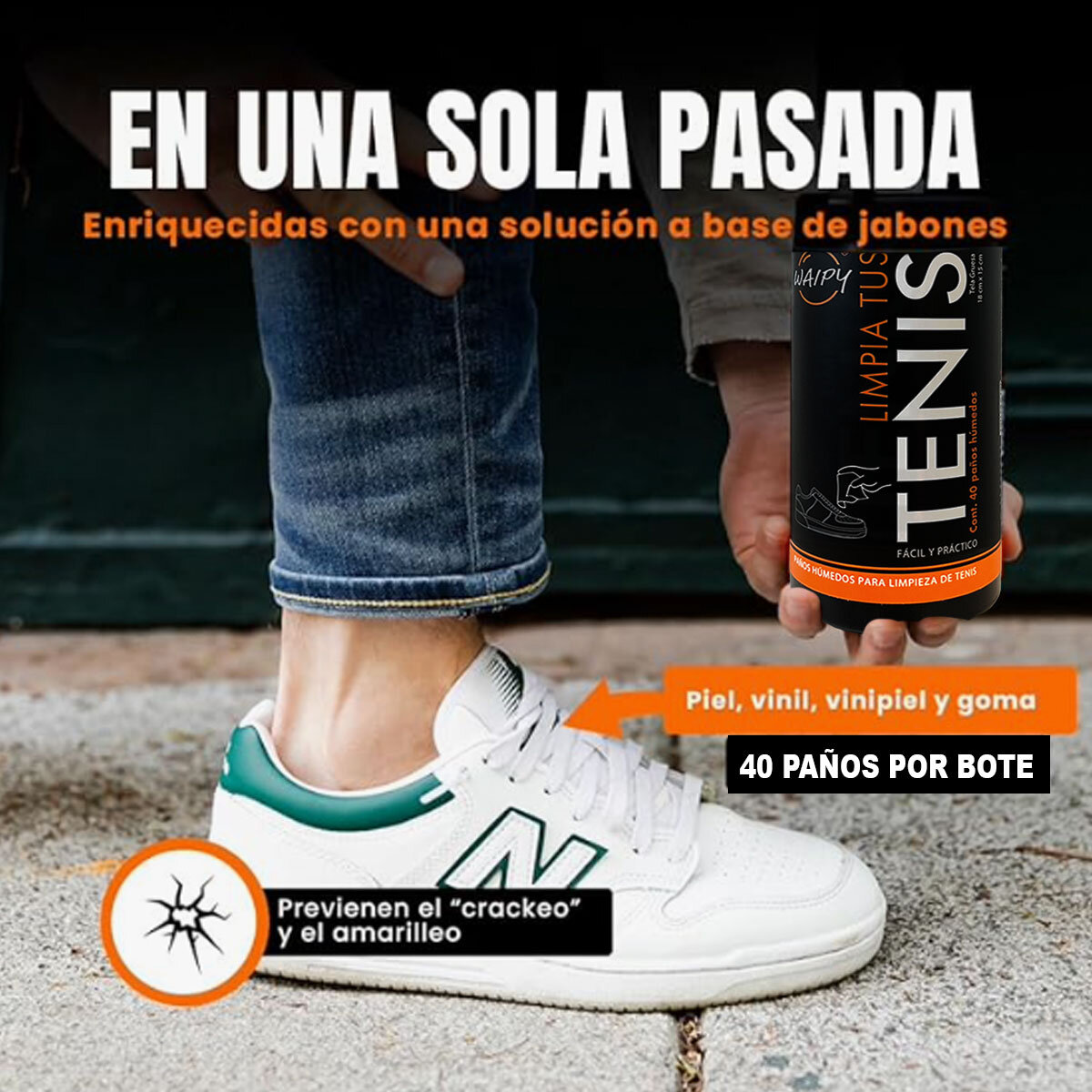 Waipy Paños Húmedos para Limpieza de Tenis 3 pzas con 40 Paños