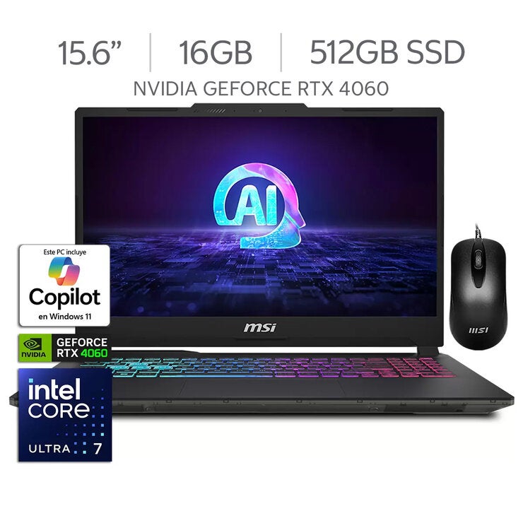 MSI Cyborg 15 Laptop Gaming 15.6'' Full HD NVIDIA GeForce RTX 4060 Intel Core Ultra 7 16GB 512GB SSD + Mouse MSI Cyborg 15 Laptop Gaming 15.6'' Full HD NVIDIA GeForce RTX 4060 Intel Core Ultra 7 16GB 512GB SSD + Mouse