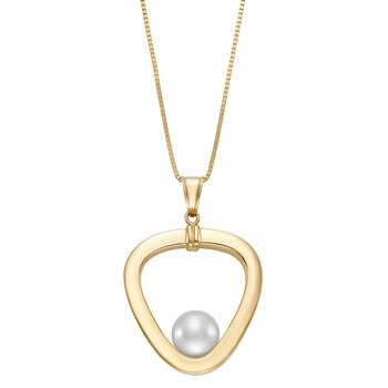 Dije de Perla Cultivada con Cadena 45.72cm, 8-8.5mm, Oro Amarillo de 14K