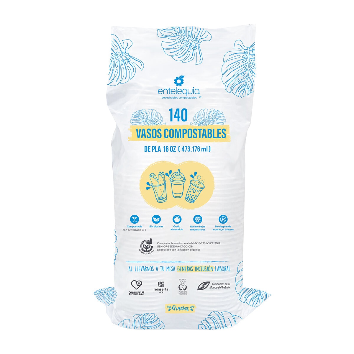 Entelequia Vasos Compostables 140 pzas de 473 ml