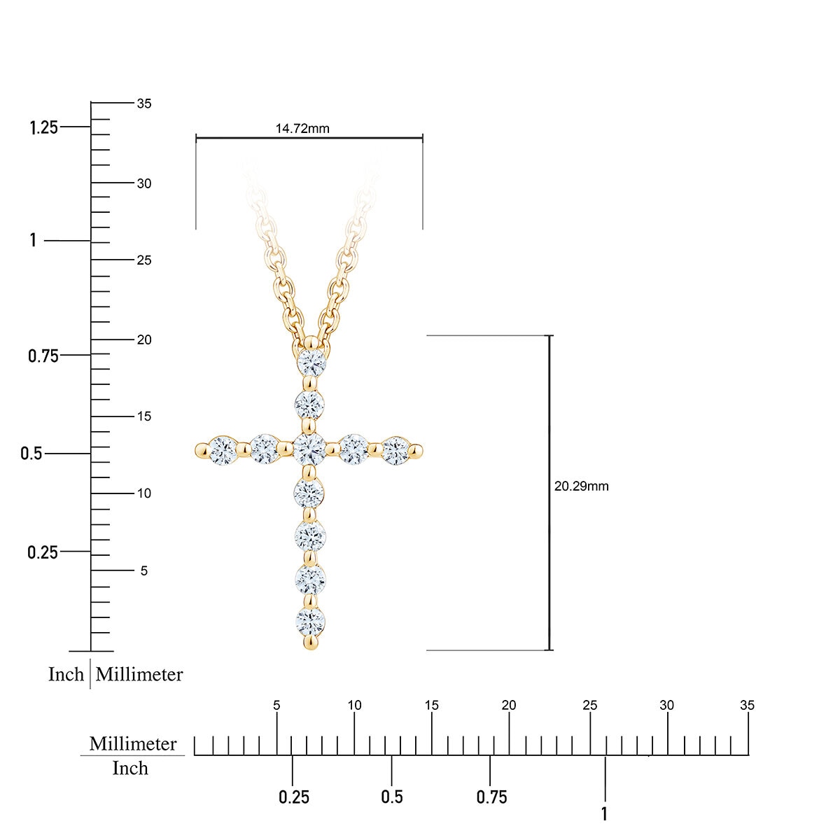 Dije de Cruz de Diamantes, Oro Amarillo 14K