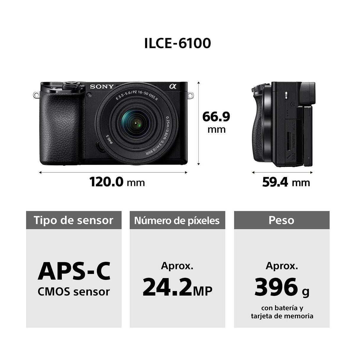 Sony Cámara Digital Mirrorless APS-C ILCE-6100K + Lente SELP16502