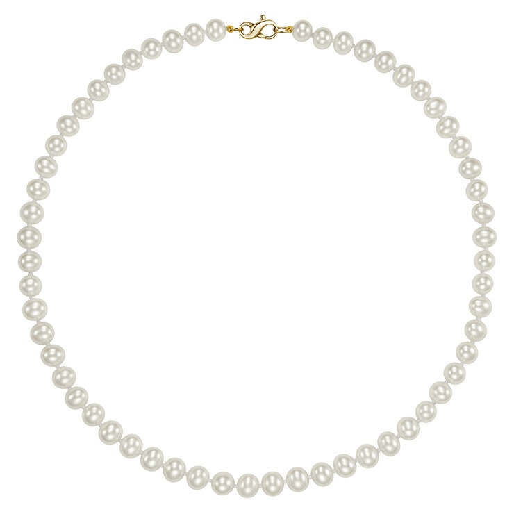 Collar de Perlas Cultivadas, 7-7.5mm, Oro Amarillo de 14K