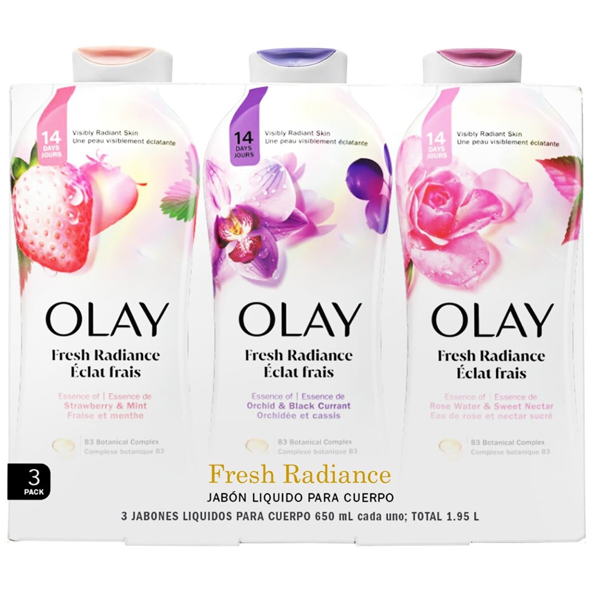 Olay Fresh Radiance, Jabón Líquido para Cuerpo, 3 pzas de 650 ml