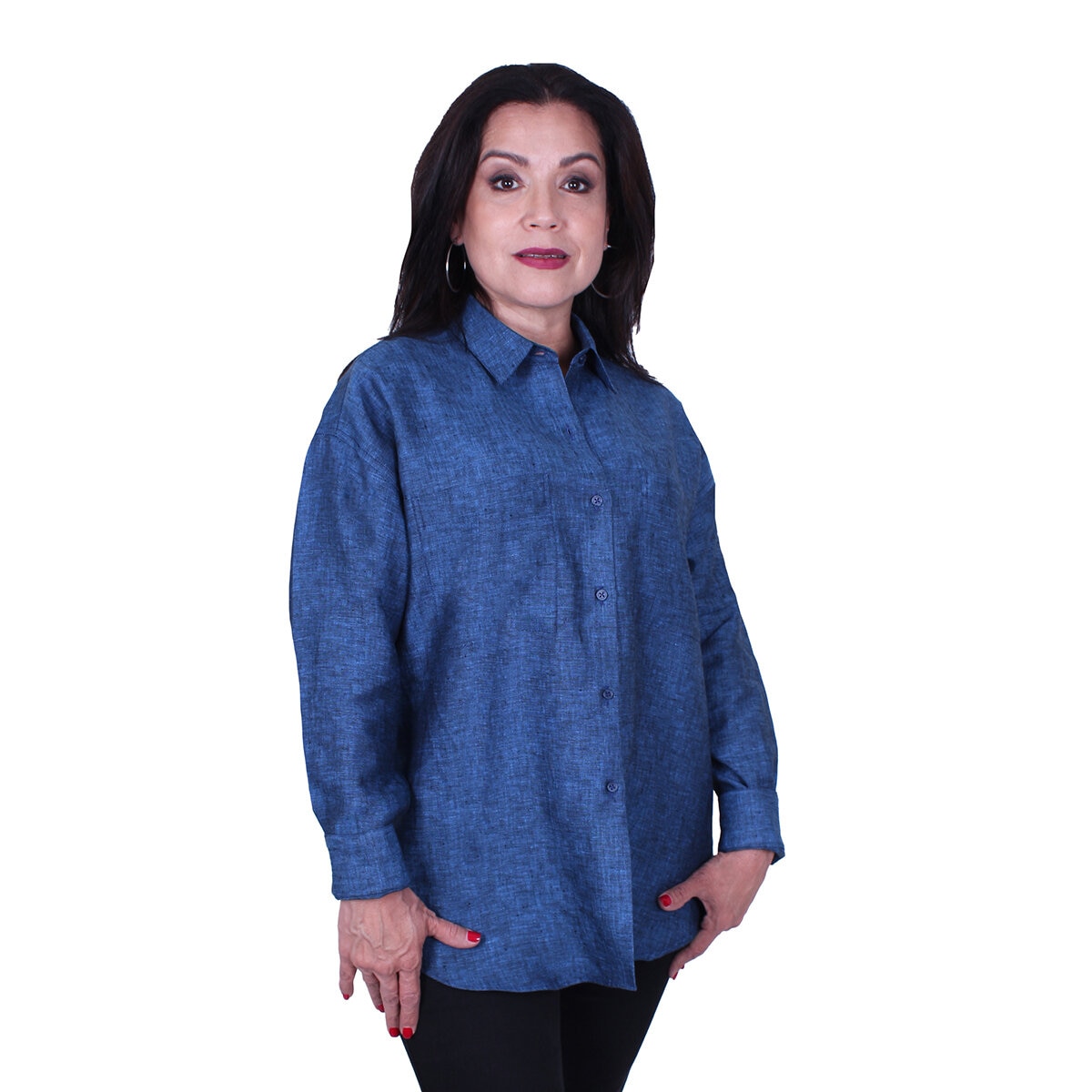 Emporio Colombo, Blusa Oversize de Lino para Dama en Varias Tallas, Color Azul