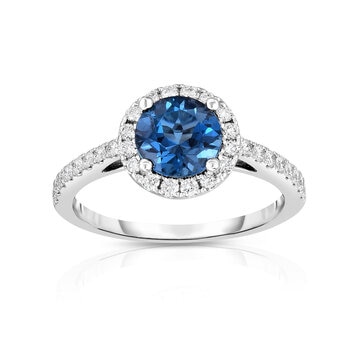Anillo, Topacio Azul y Diamantes 0.35ctw, Oro Blanco de 14K