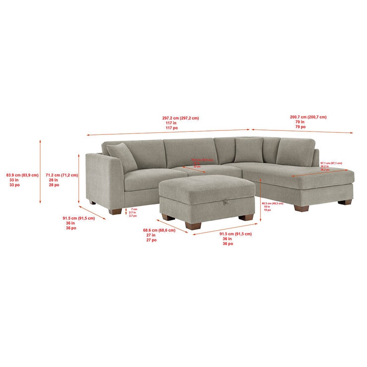 Thomasville, Sofá Seccional de Tela con Otomano con Almacenamiento