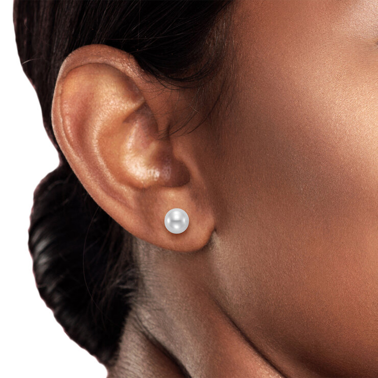 Aretes de Perla Cultivadas, Oro Blanco de 14K