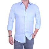 Emporio Colombo, Camisa de Lino para Caballero Corte Regular/Slim en Varias Tallas, Color Azul Cielo