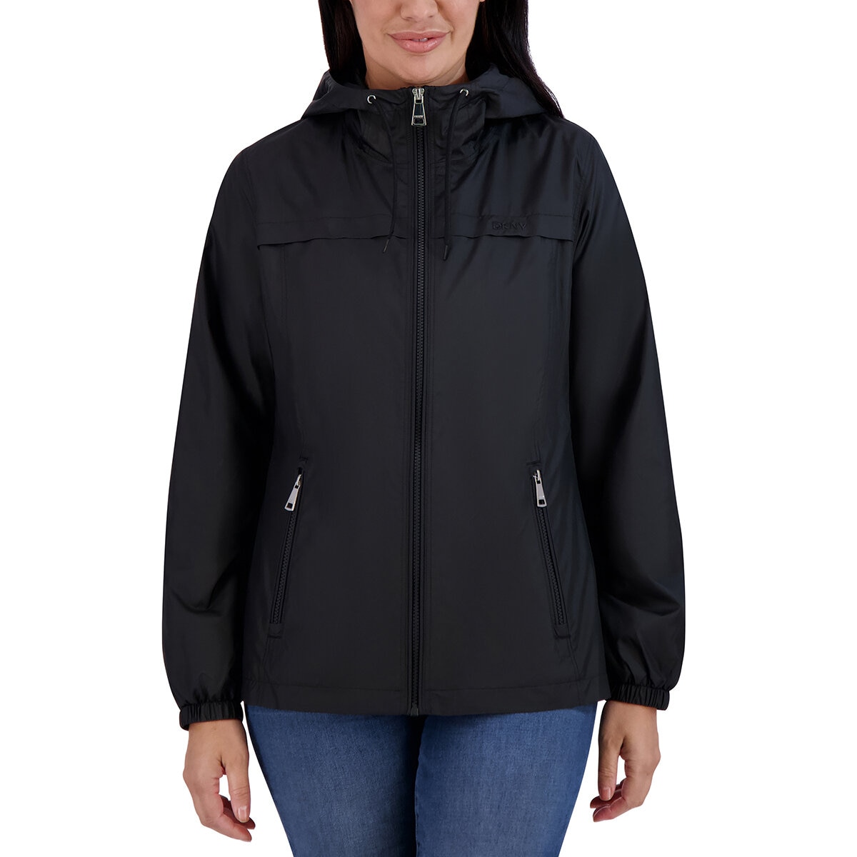 DKNY Chamarra rompevientos para Dama Negro Mediana