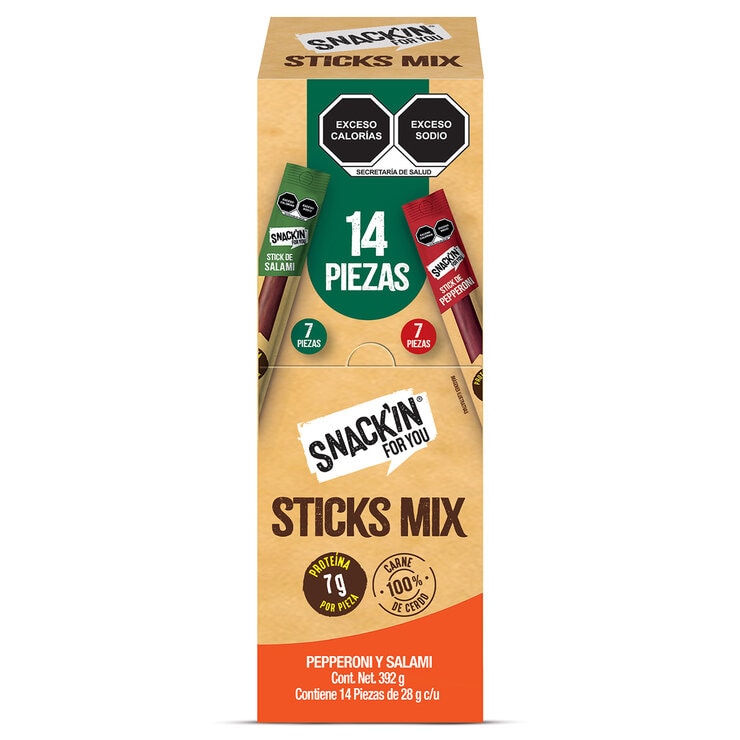 Snackin Sticks Mix Pepperoni y Salami 14 pzas de 28 g