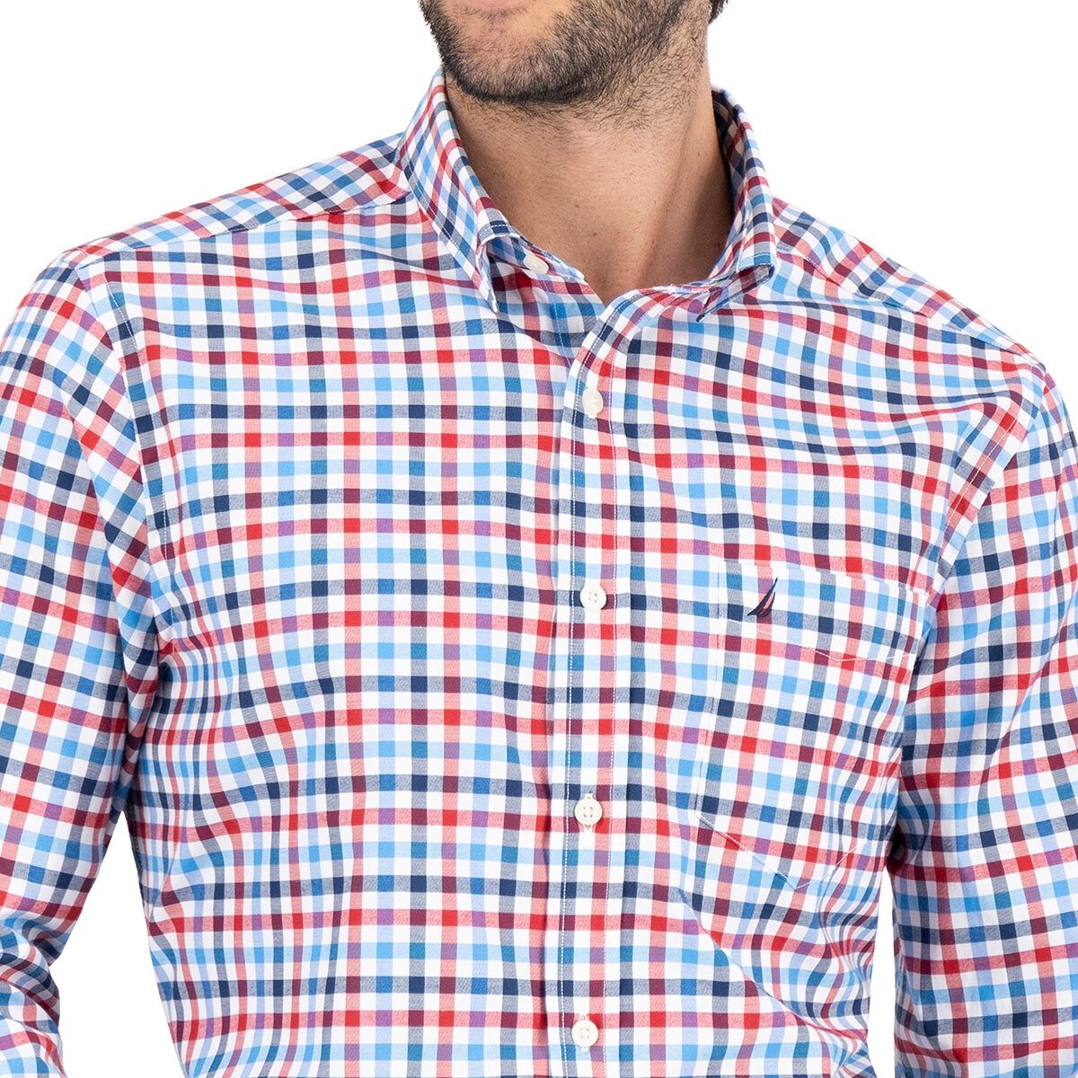 Nautica Camisa para Caballero Rojo y cuadros azules Extra Grande