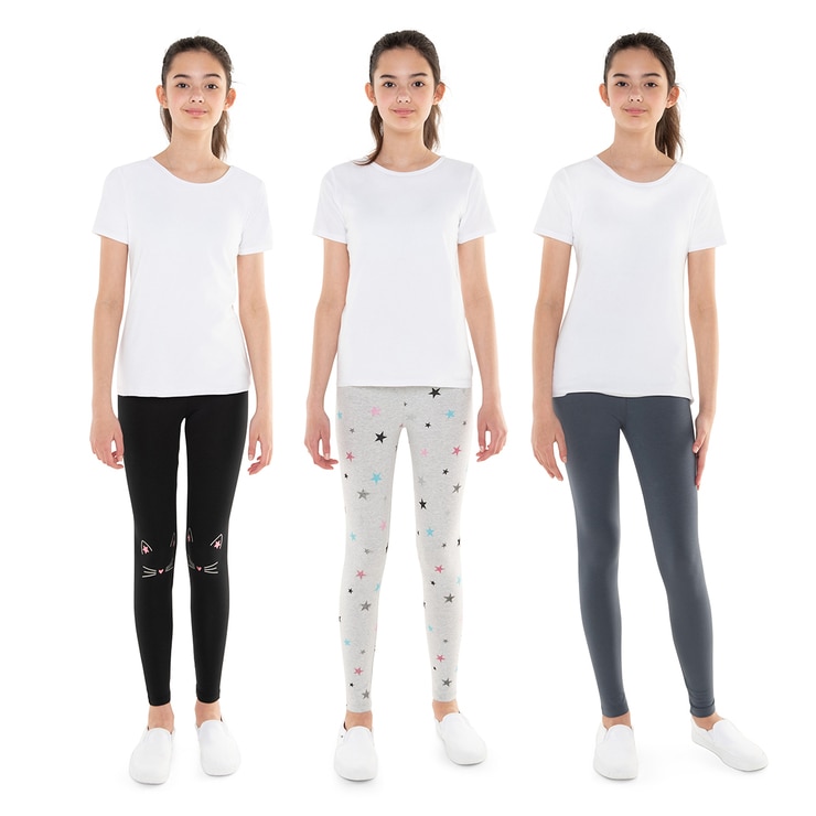 Vigoss, Leggings para Niña, 3 piezas, Negro con Cara de Cato, Gris