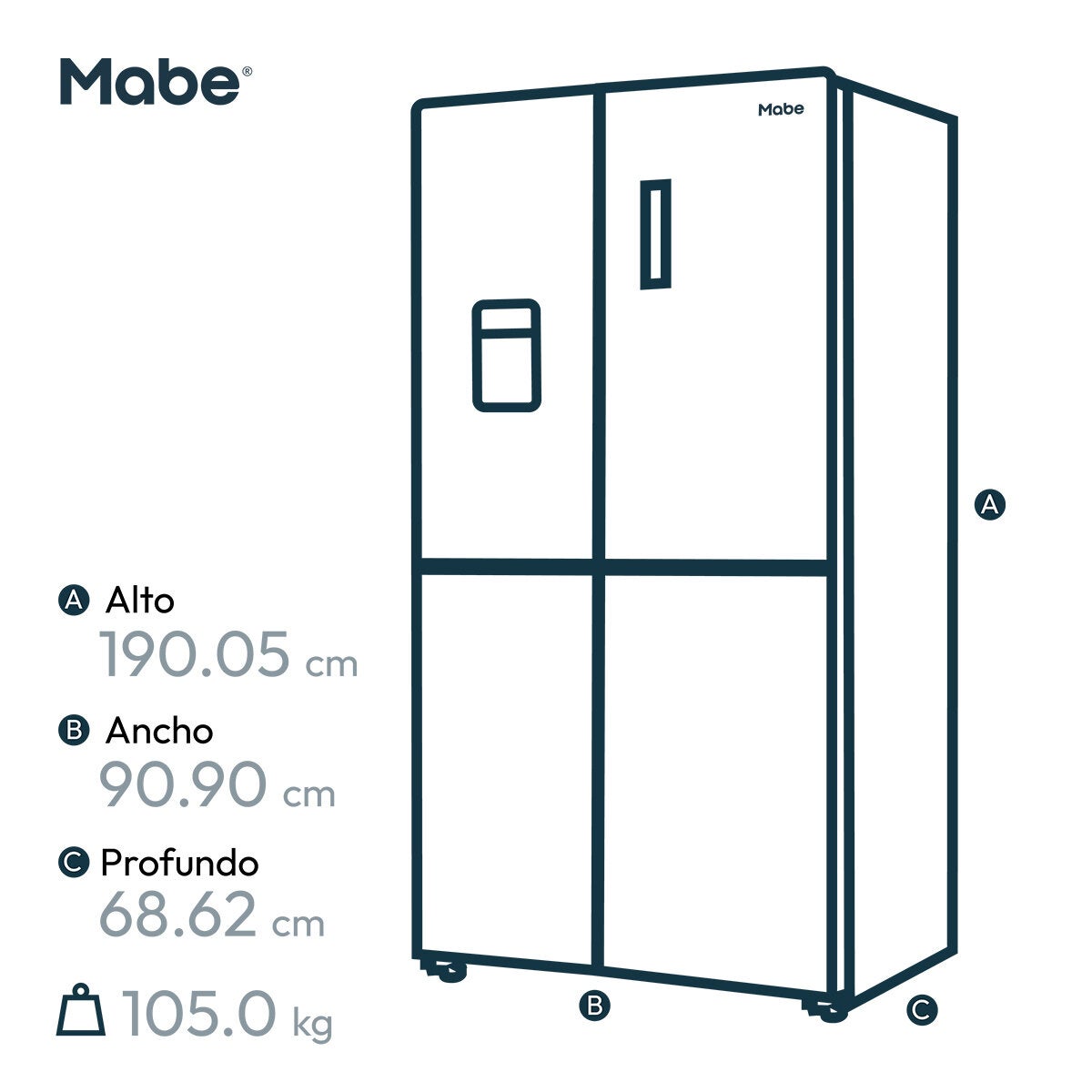 Mabe Refrigerador 21' 4 Puertas Cristal Negro Mabe Refrigerador 21' 4 Puertas Cristal Negro