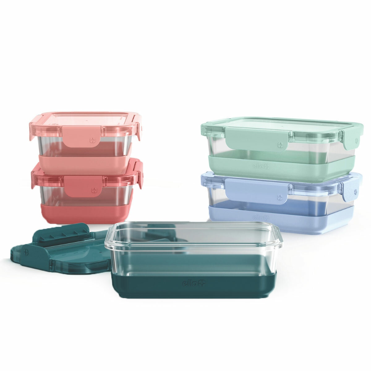 Ello Juego de Recipientes de Vidrio para Alimentos con Antideslizantes, 10 Piezas Ello Juego de Recipientes de Vidrio para Alimentos con Antideslizantes, 10 Piezas