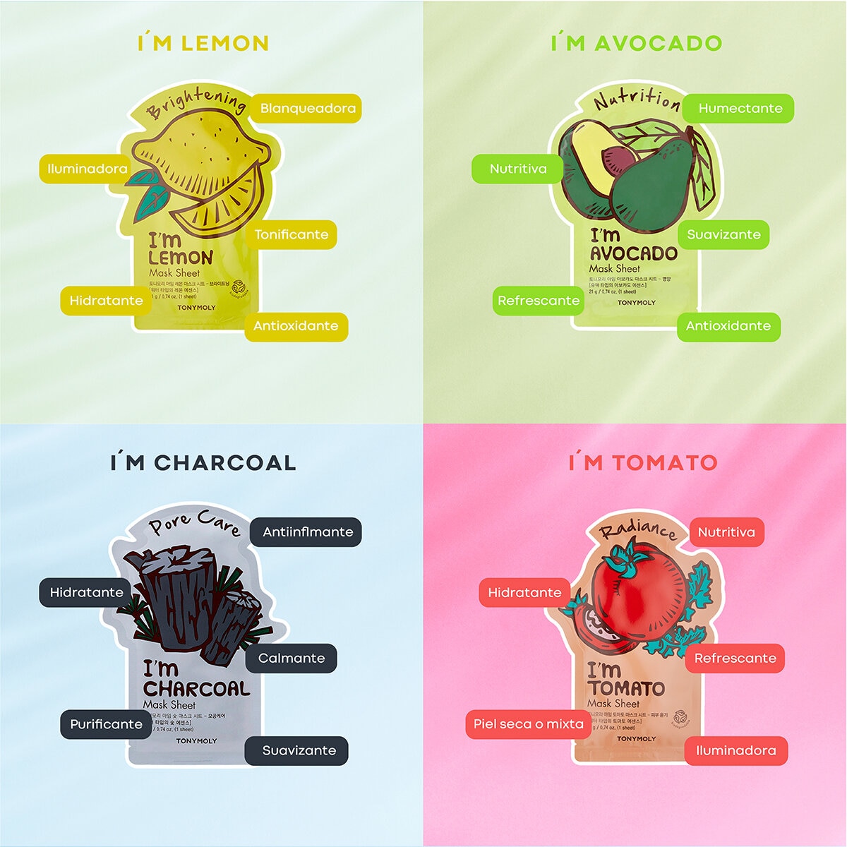 Tony Moly Mascarillas Hidratantes I´m Real, 10 piezas